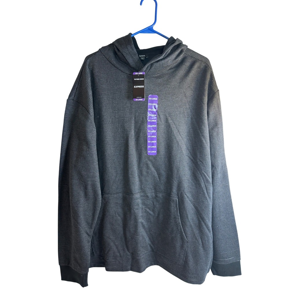 Express Textured Hoodie XXL Black Grey Micro Pattern Pullover Mens